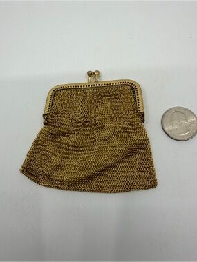 Vintage W Germany Gold Mesh rhinestone Kiss-Lock Coin Purse